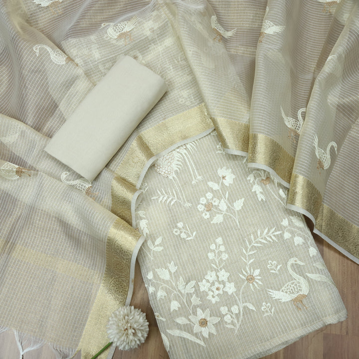 Sahiba Sand Beige  Thread Embroidered Work Tissue Kota Doriya Suit Set