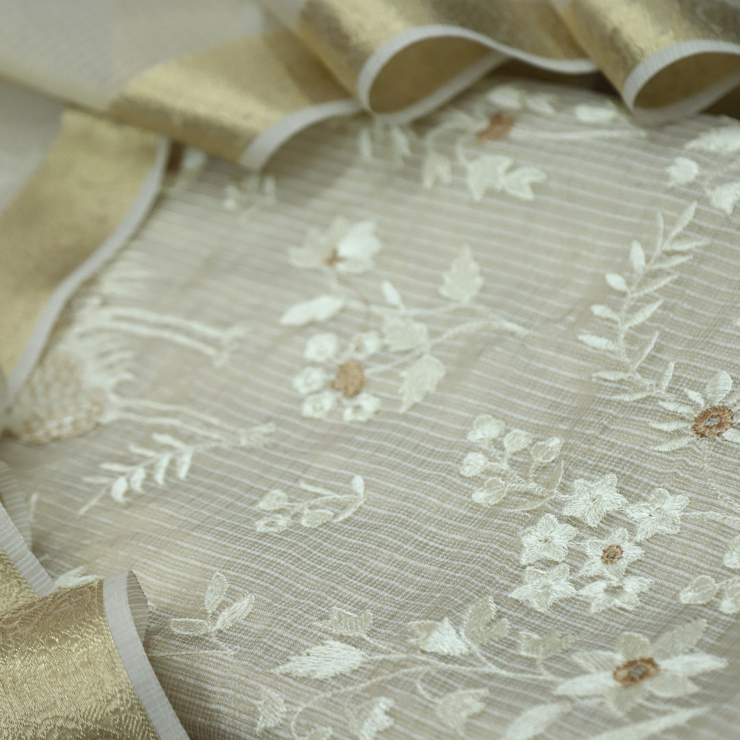 Sahiba Sand Beige  Thread Embroidered Work Tissue Kota Doriya Suit Set