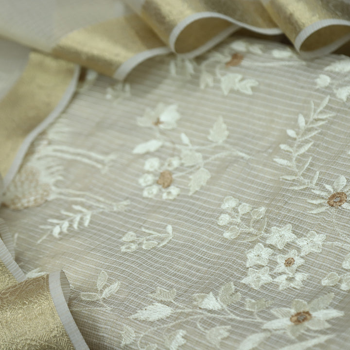 Sahiba Sand Beige  Thread Embroidered Work Tissue Kota Doriya Suit Set