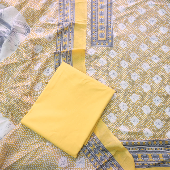 Farhana Corn Yellow All Over Bandhej Digital Printed Cotton Suit Set