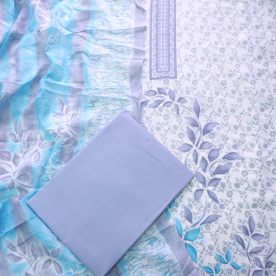 Farhana Bluish Gray All Over Floral Digital Printed Cotton Suit Set