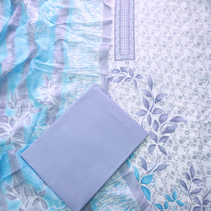 Farhana Bluish Gray All Over Floral Digital Printed Cotton Suit Set