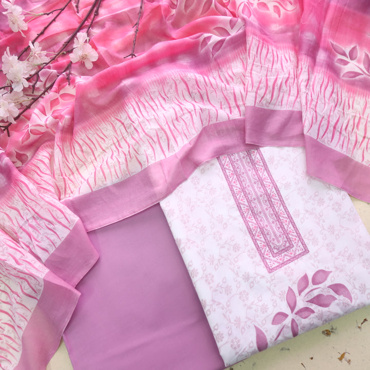 Farhana Orchid Lilac All Over Floral Digital Printed Cotton Suit Set