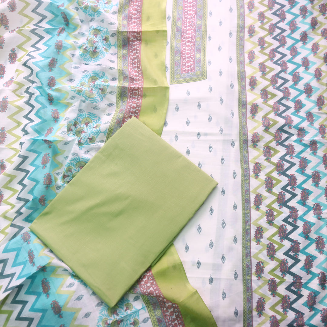 Farhana Parrot Green All Over Digital Printed Cotton Suit Set