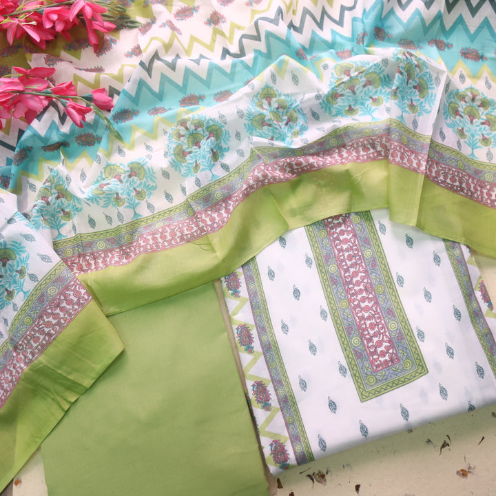 Farhana Parrot Green All Over Digital Printed Cotton Suit Set