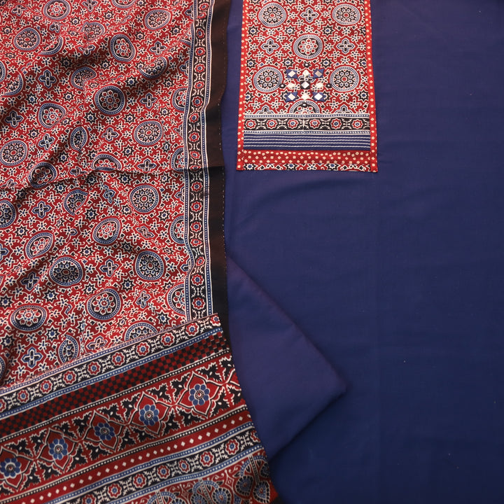 Holiya Royal Blue Mashru Patch with Mirror Work Detailing Cotton Flex Suit Set