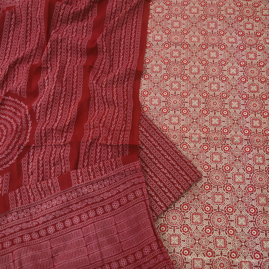 Temptation Cherry Maroon All Over Block Printed Cotton Rayon Suit Set D2