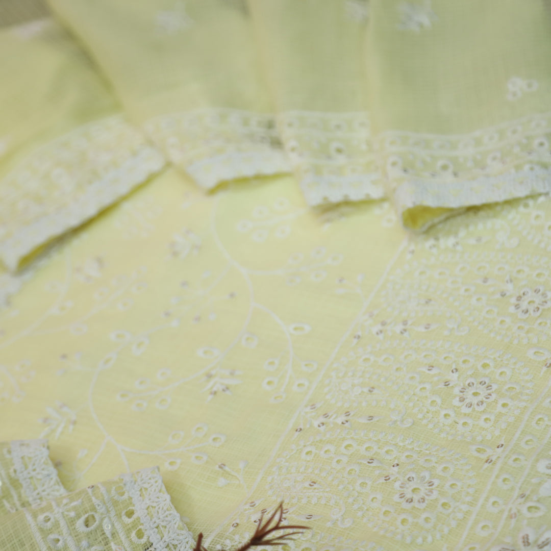 Sahiba Butter Yellow All Over Thread Embroidered Work Kota Doriya Suit Set