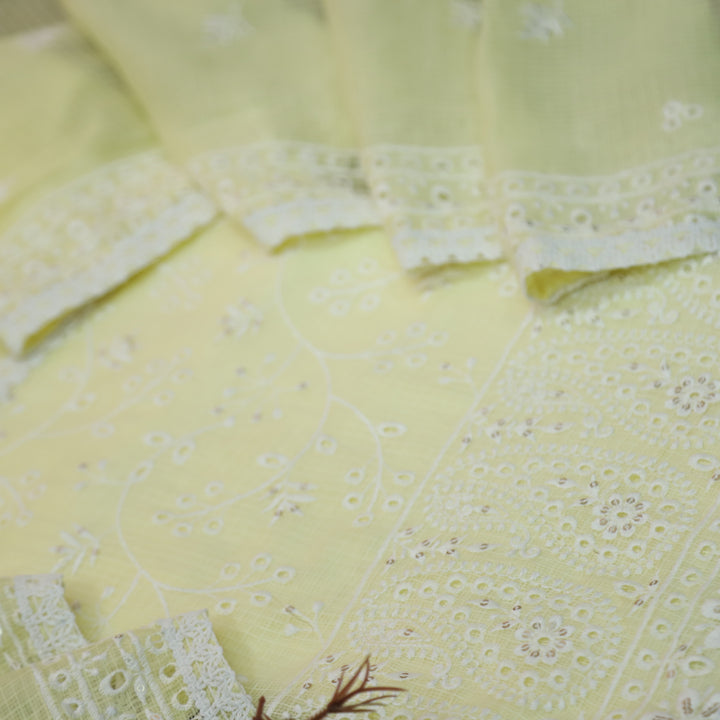 Sahiba Butter Yellow All Over Thread Embroidered Work Kota Doriya Suit Set