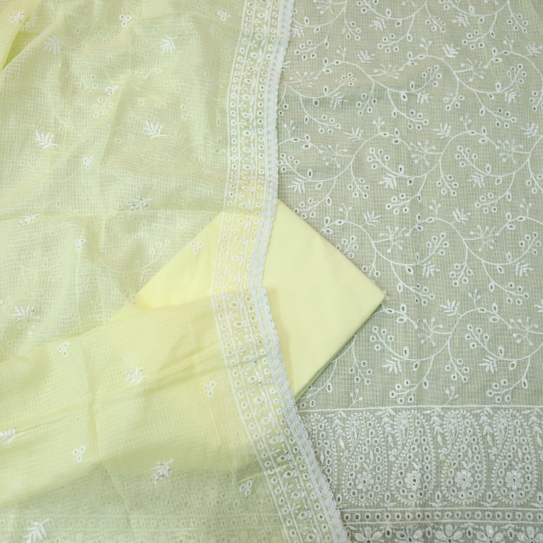 Sahiba Butter Yellow All Over Thread Embroidered Work Kota Doriya Suit Set