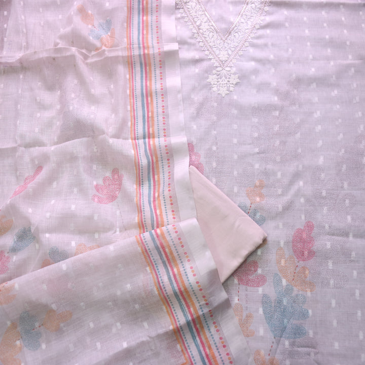 Kamaya Lemonade Lilac Mint V Neck Thread with Zari Work Cotton Linen Suit Set