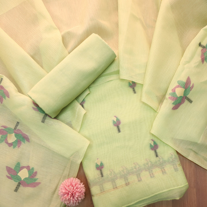 Raina Minty Green with Blue Authentic Floral Jamdani Weaved Suit Set
