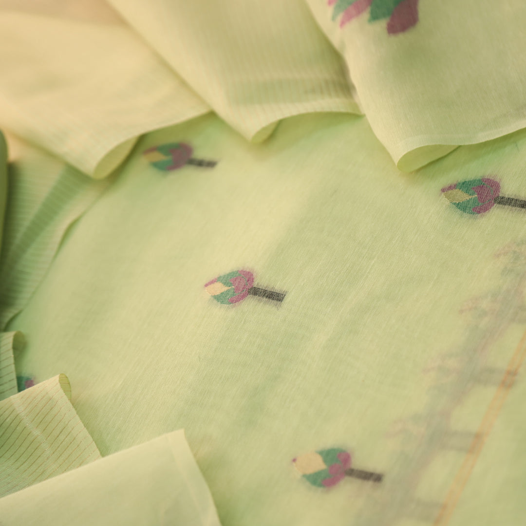 Raina Minty Green with Blue Authentic Floral Jamdani Weaved Suit Set