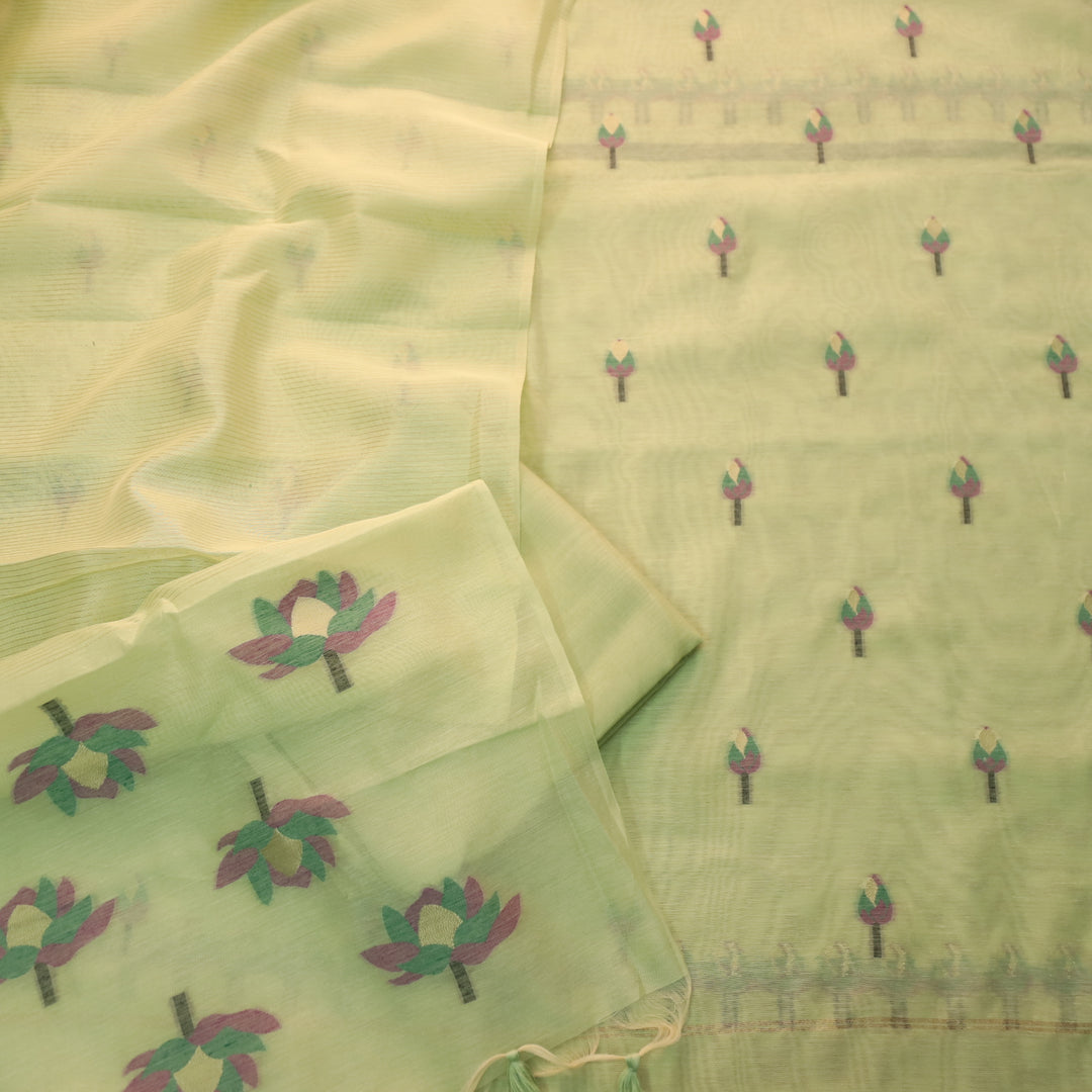 Raina Minty Green with Blue Authentic Floral Jamdani Weaved Suit Set