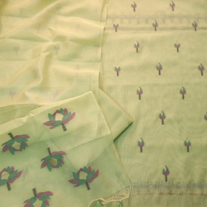 Raina Minty Green with Blue Authentic Floral Jamdani Weaved Suit Set