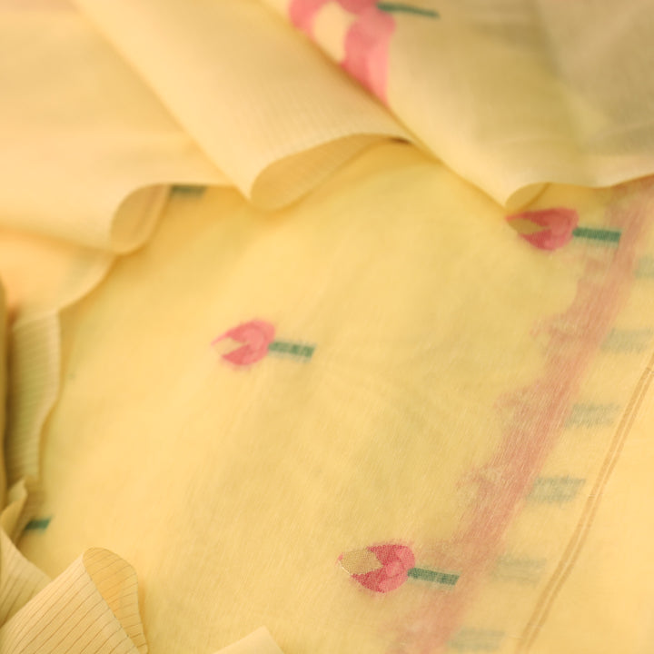 Raina Pineapple Yellow with Pink Authentic Floral Jamdani Weaved Suit Set