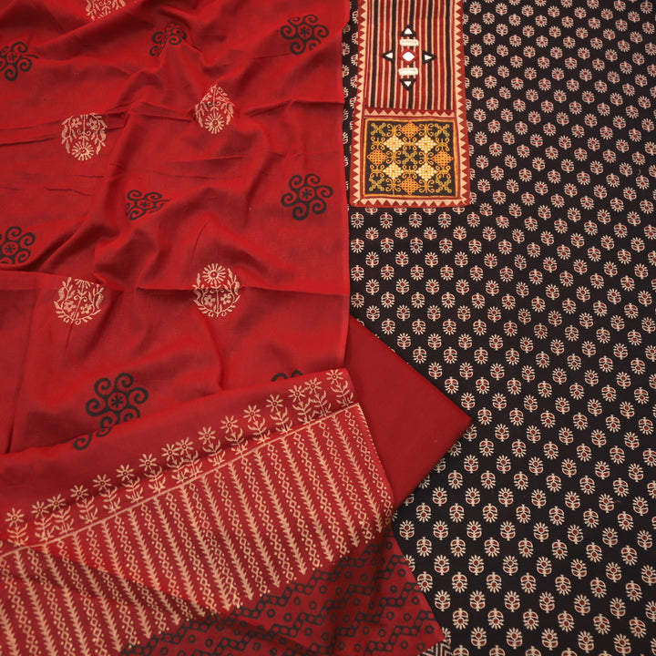 Kaya Ebony Black Kutch Patch with Work Ajrak Printed Cotton Suit Set