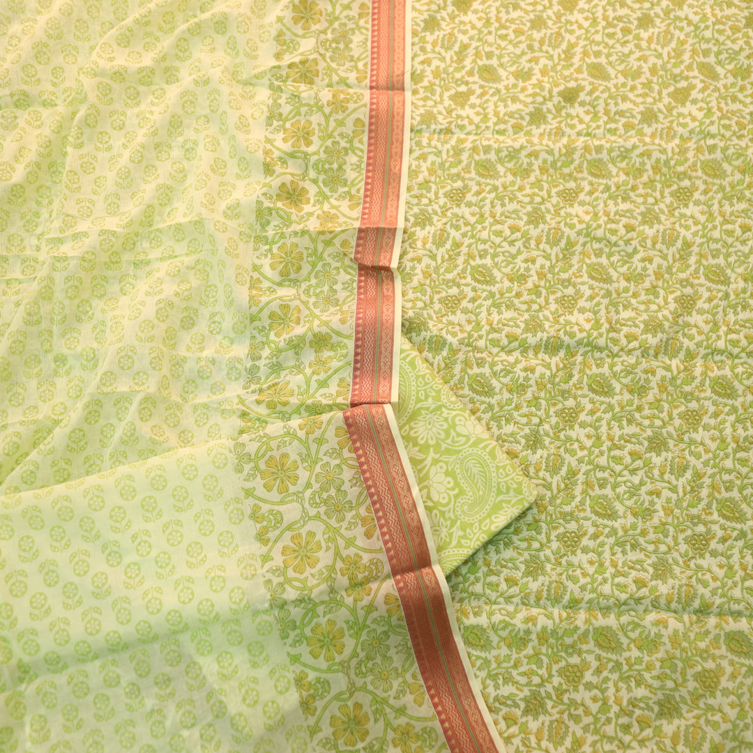Nandani Minty Green Floral Print in Mangalgiri Hem Cotton Suit Set