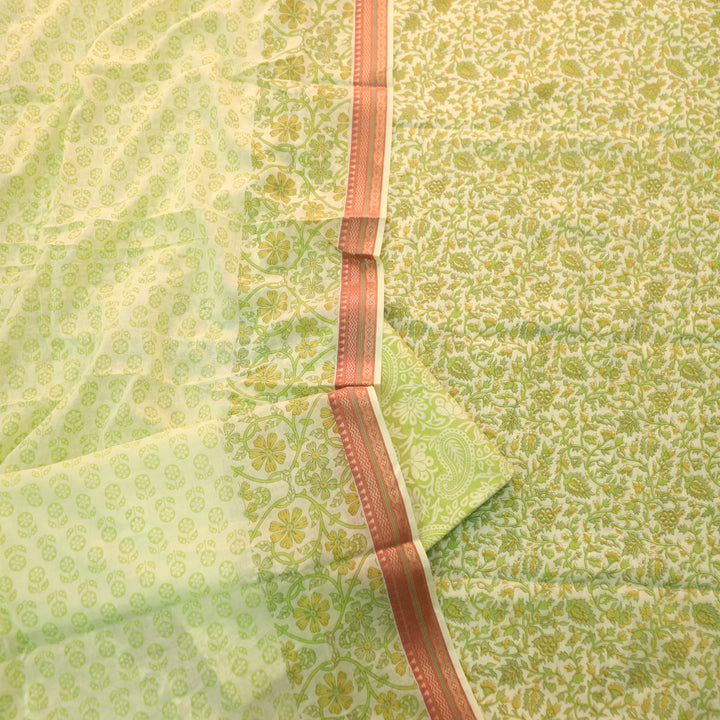 Nandani Minty Green Floral Print in Mangalgiri Hem Cotton Suit Set