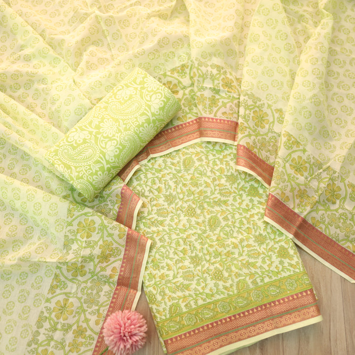 Nandani Minty Green Floral Print in Mangalgiri Hem Cotton Suit Set