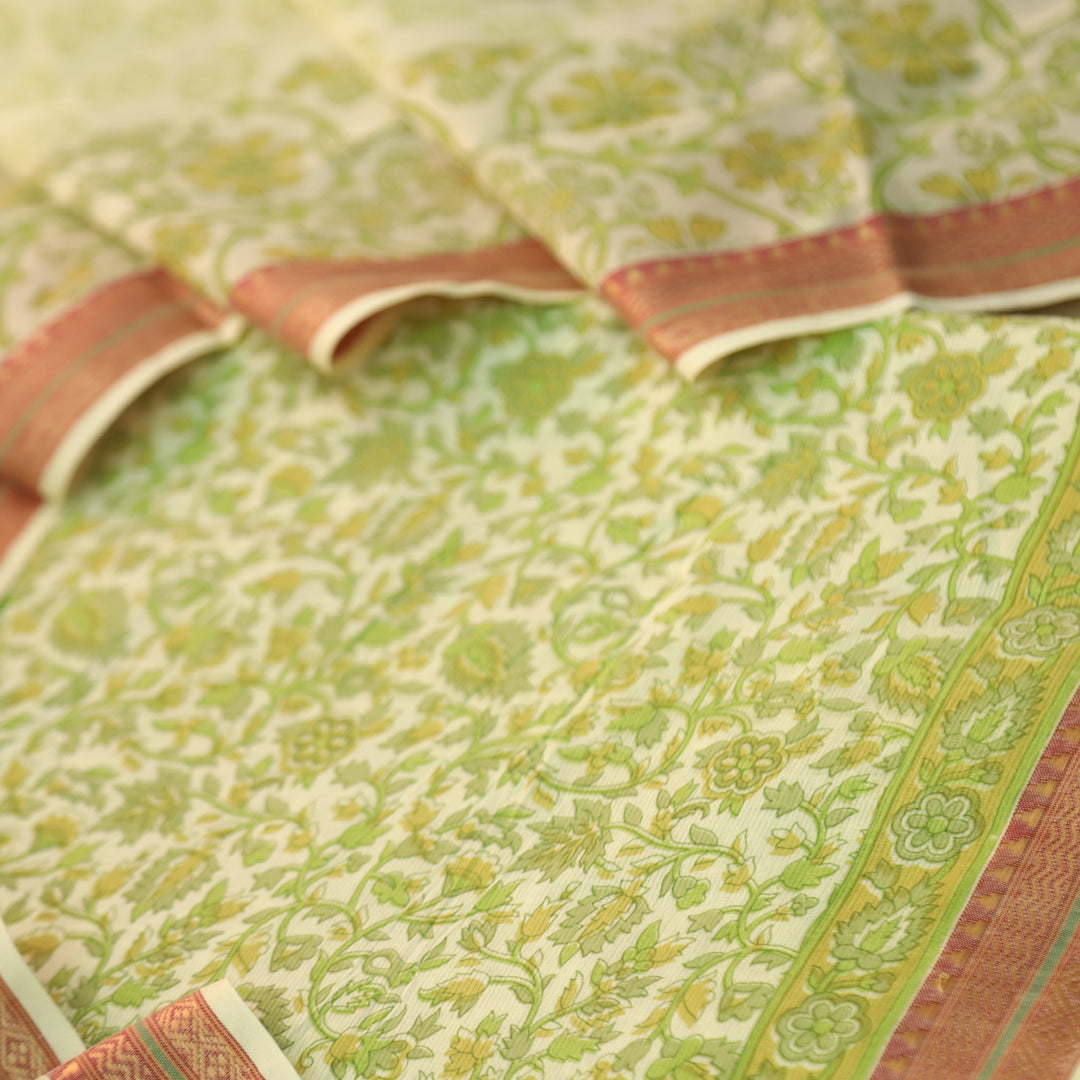 Nandani Minty Green Floral Print in Mangalgiri Hem Cotton Suit Set