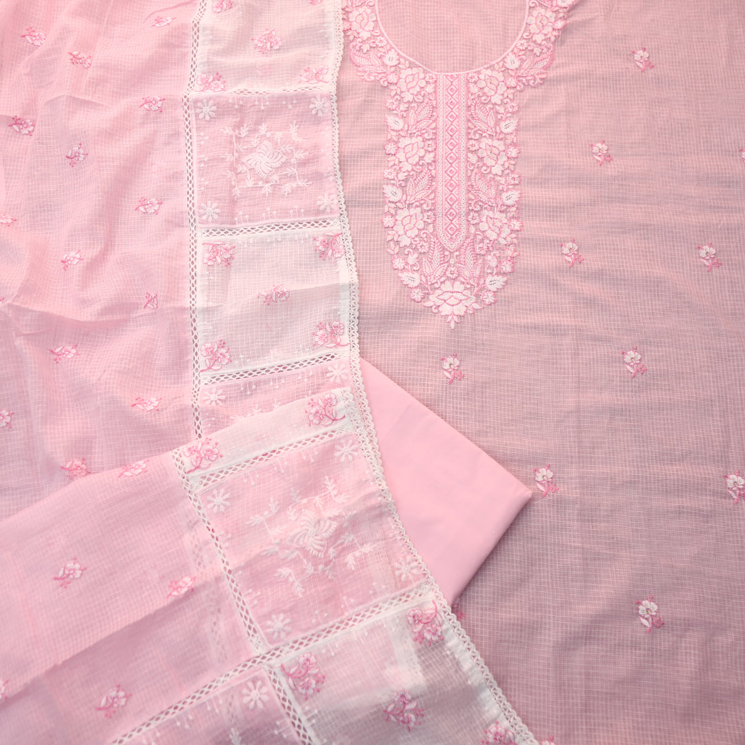 Maya Cotton Candy Pink Thread Embroidered Neck Work Kota Doriya Suit Set
