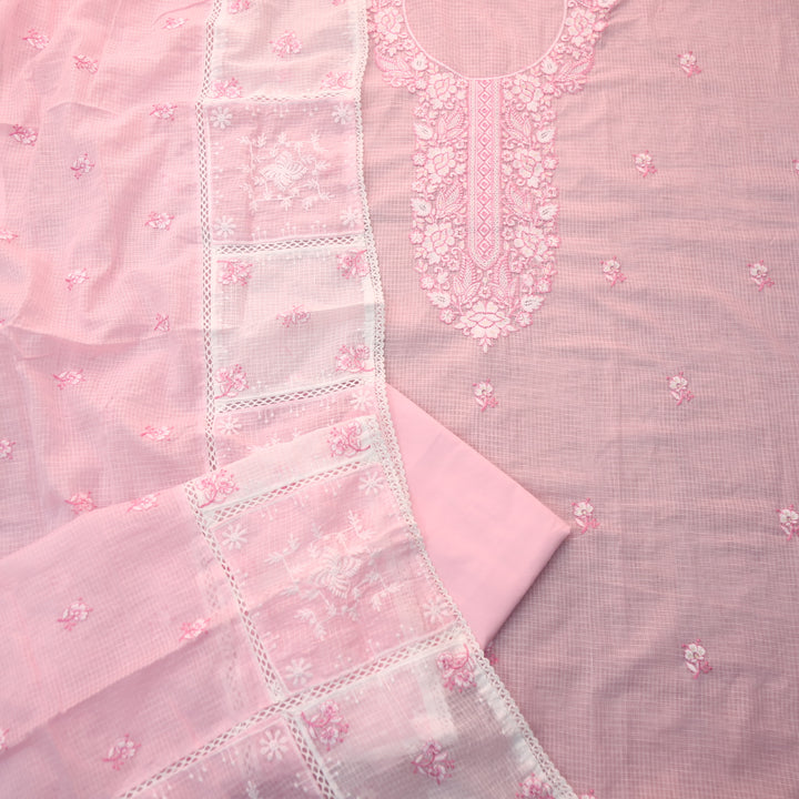 Maya Cotton Candy Pink Thread Embroidered Neck Work Kota Doriya Suit Set