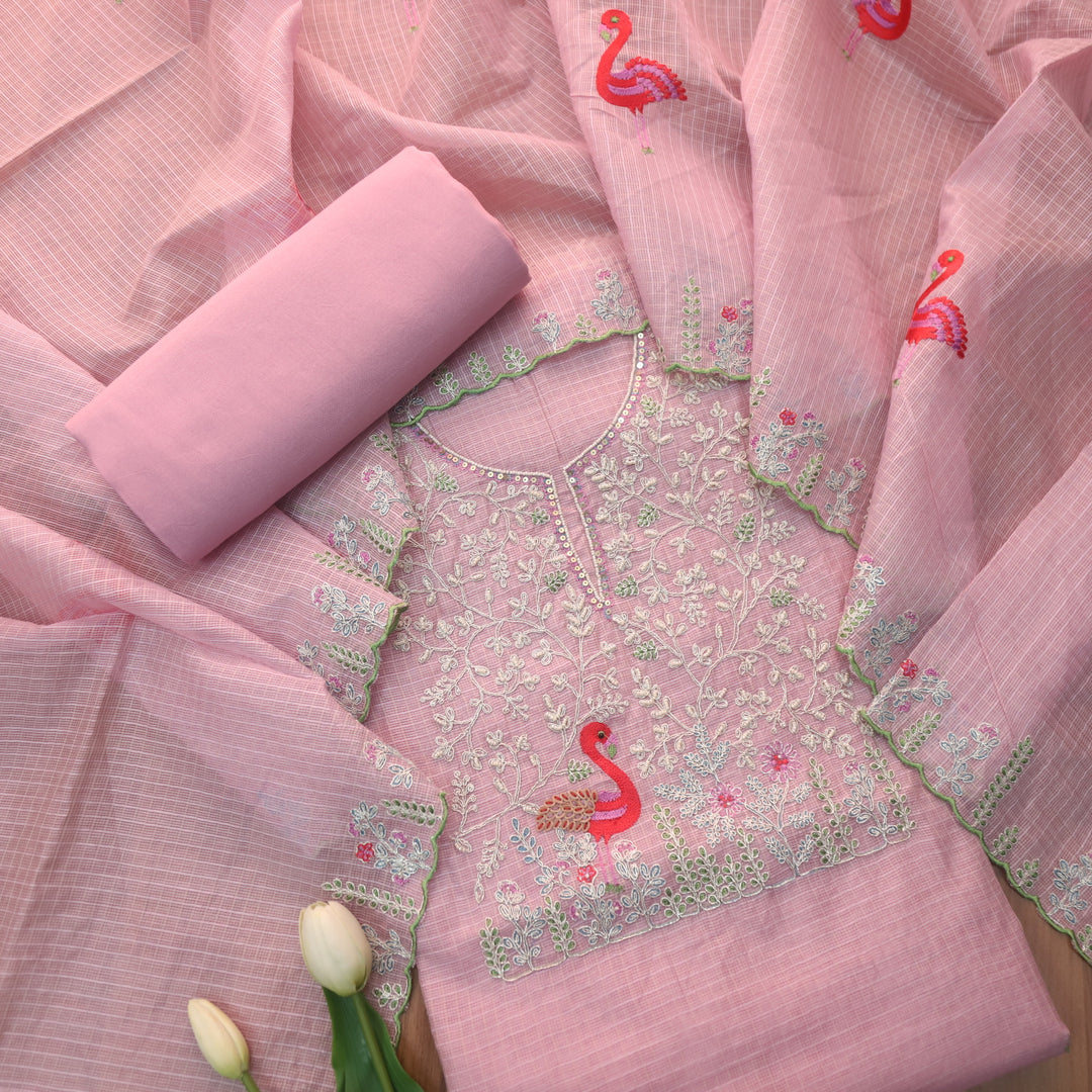 Raabta Tulip Lilac Zari Embellished Neck Work Kota Doriya Suit Set