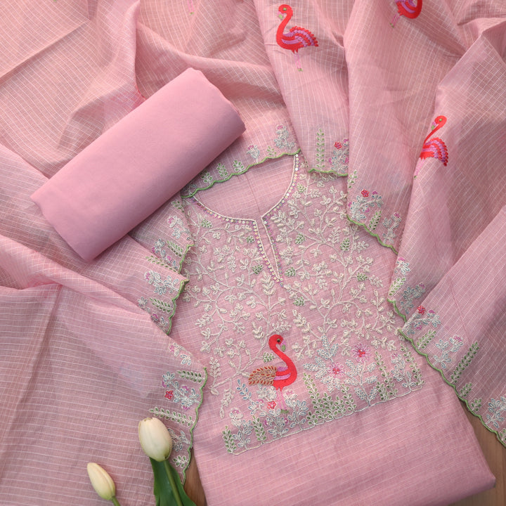Raabta Tulip Lilac Zari Embellished Neck Work Kota Doriya Suit Set