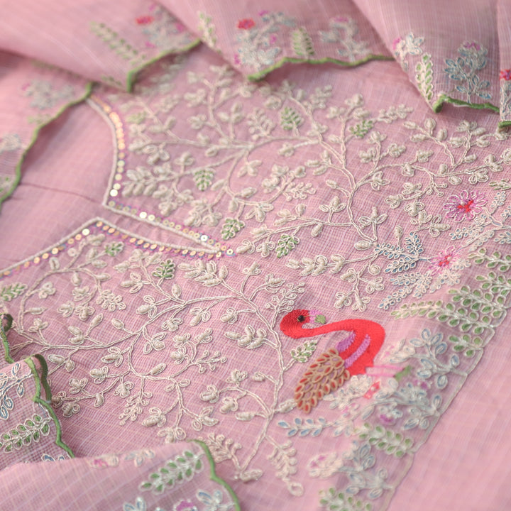 Raabta Tulip Lilac Zari Embellished Neck Work Kota Doriya Suit Set