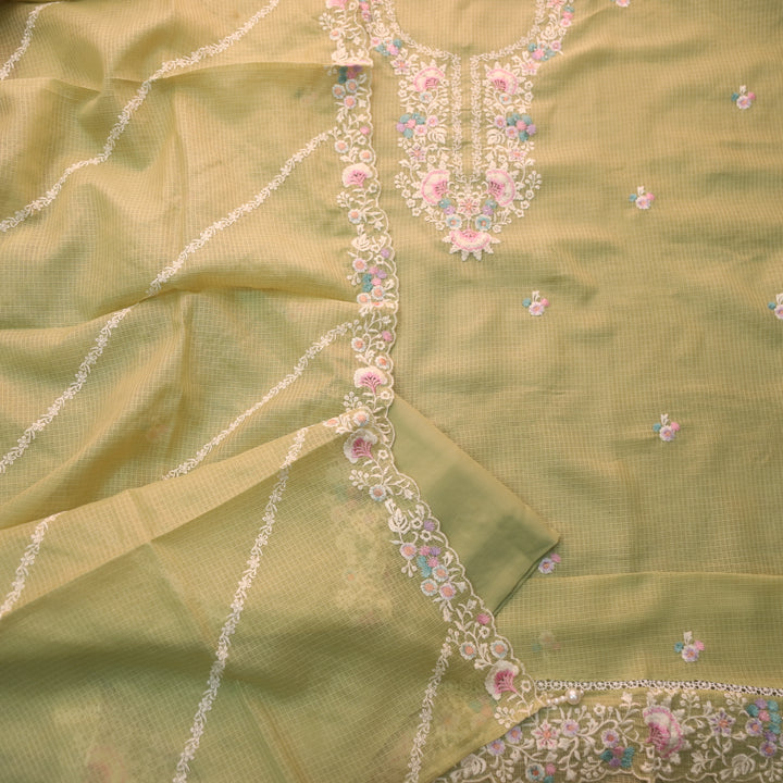 Noorani Mint Green Thread Embroidered Neck Work Kota Doriya Suit Set