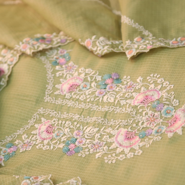 Noorani Mint Green Thread Embroidered Neck Work Kota Doriya Suit Set