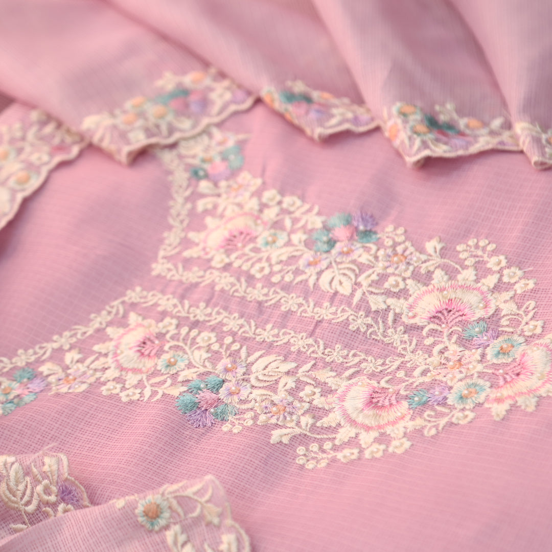 Noorani Lavender Purple Thread Embroidered Neck Work Kota Doriya Suit Set