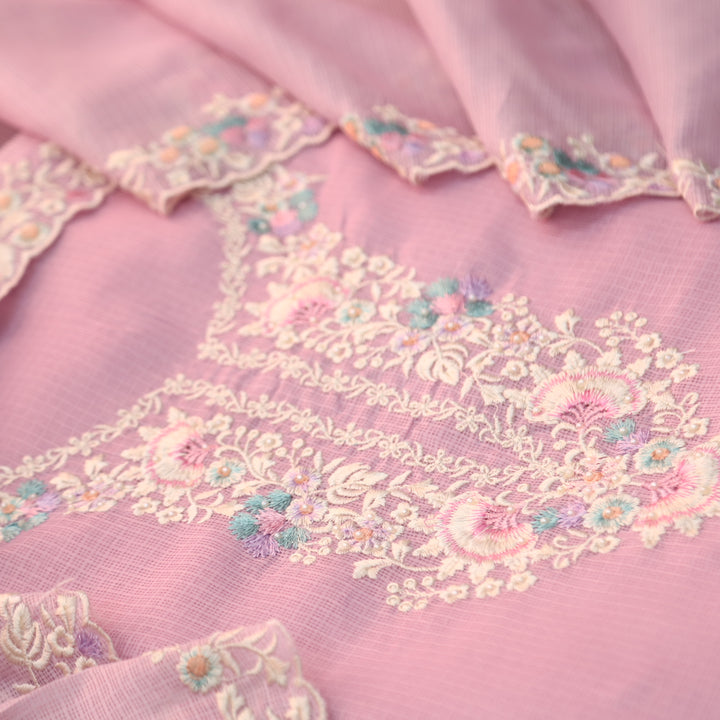 Noorani Lavender Purple Thread Embroidered Neck Work Kota Doriya Suit Set