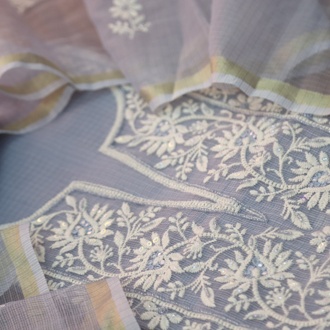 Sahiba Slate Gray Sequence Work Thread Neck Kota Doriya Suit Set