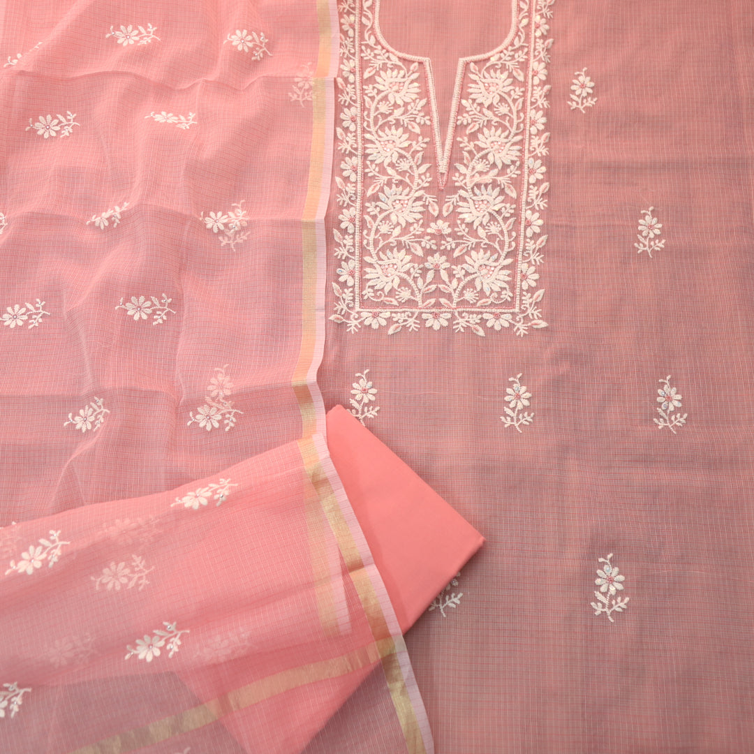 Sahiba Candy Coral Sequence Work Thread Neck Kota Doriya Suit Set