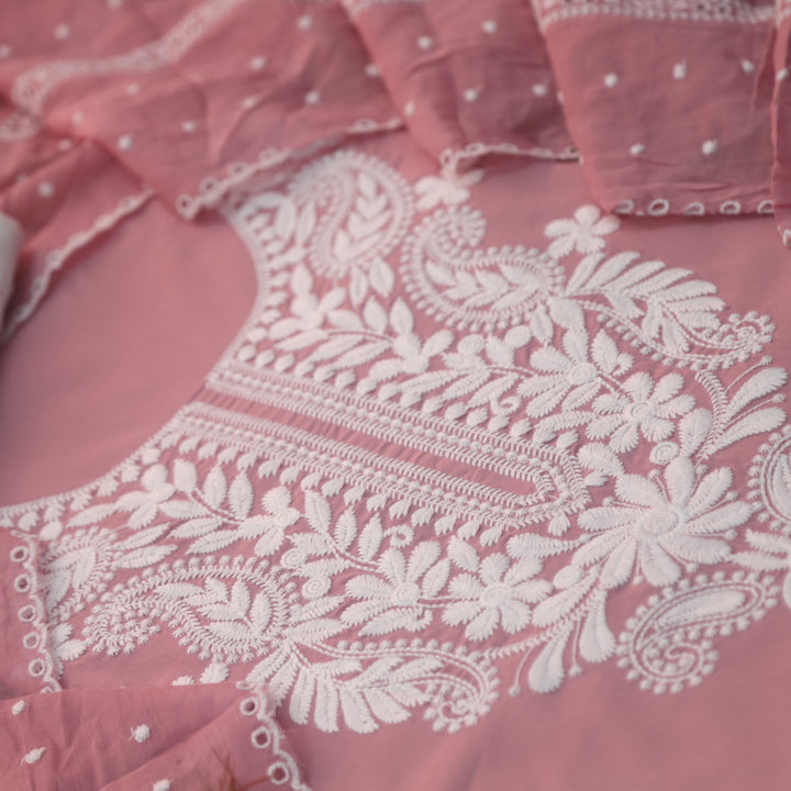 Apurav Soft Mauve Pink Chikankari inspired Neck Work Cotton Suit Set