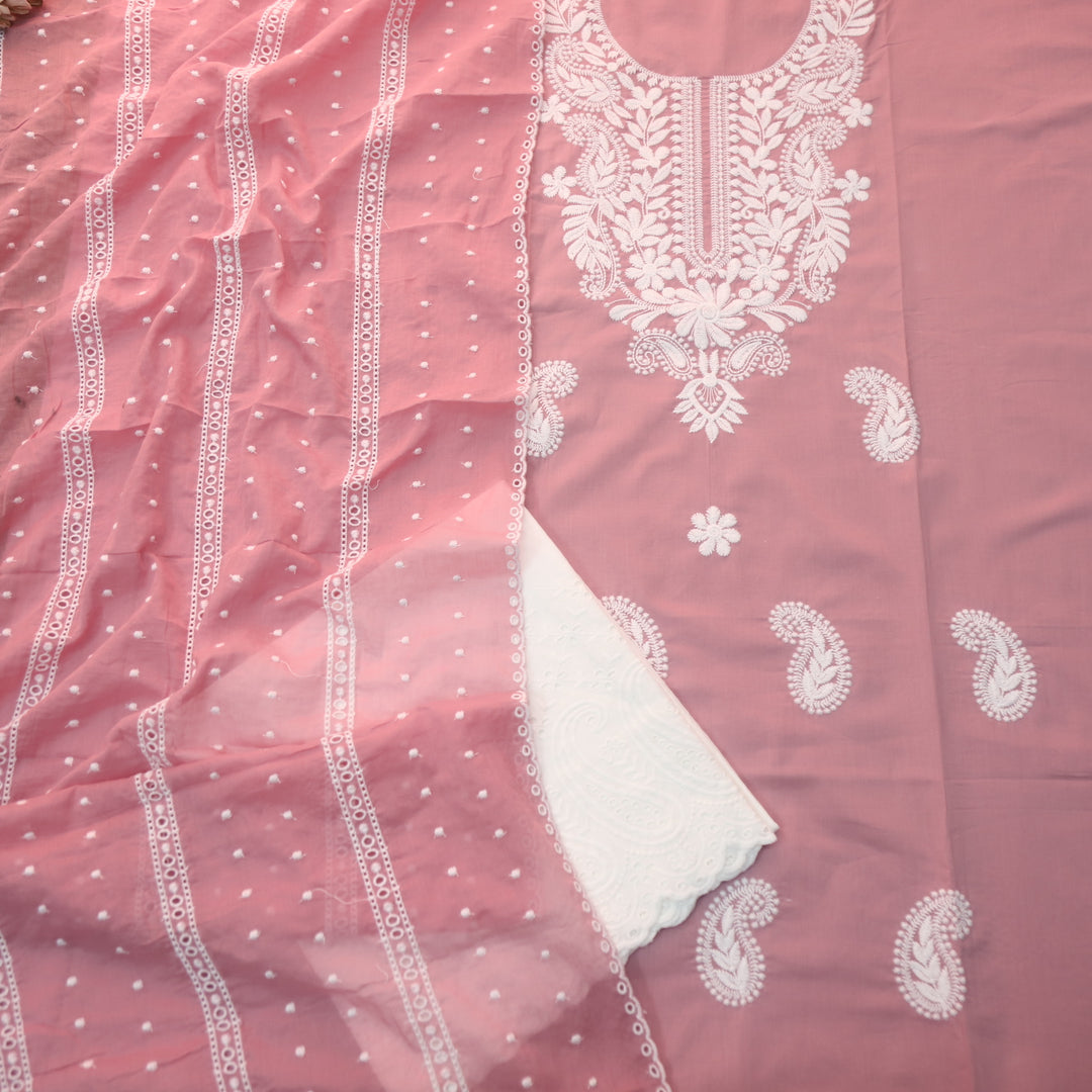 Apurav Soft Mauve Pink Chikankari inspired Neck Work Cotton Suit Set