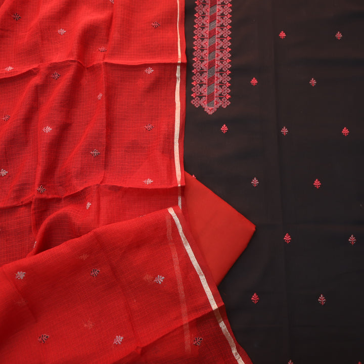 Billori Ebony Black Thread Embroidered Neck Work Cotton Suit Set