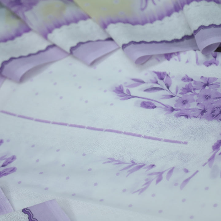 Madhubala Orchid Purple All Over Check Printed Work Cotton Suit Set