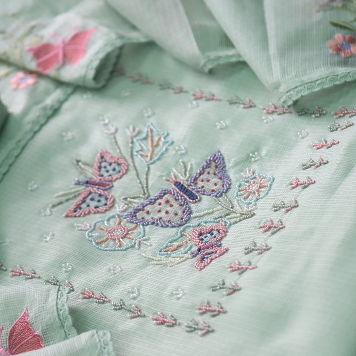 Ranjha Mint Green Moti Embellish Neck Work Kota Doriya Suit Set