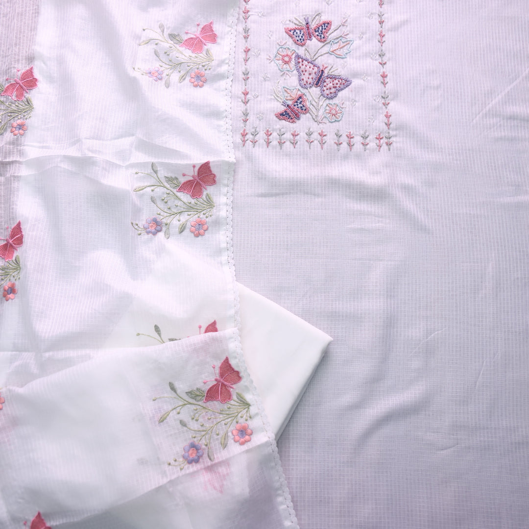 Ranjha Pearl White Moti Embellish Neck Work Kota Doriya Suit Set