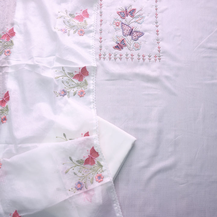 Ranjha Pearl White Moti Embellish Neck Work Kota Doriya Suit Set