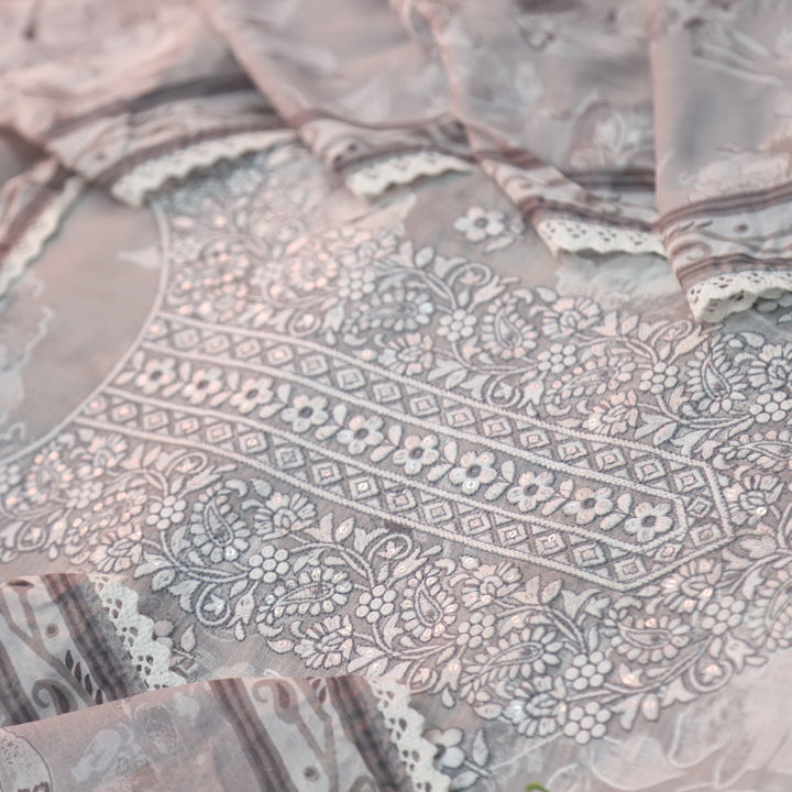 Noor Stone Grey Thread Embroidered Neck Work Kota Doriya Suit