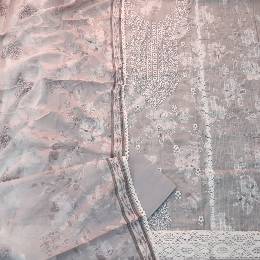 Noor Stone Grey Thread Embroidered Neck Work Kota Doriya Suit