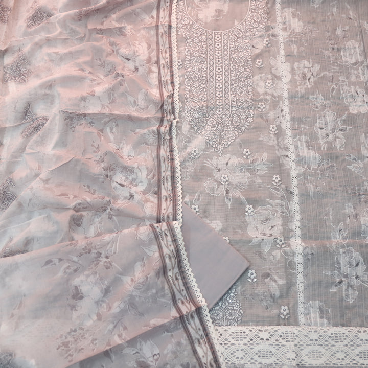 Noor Stone Grey Thread Embroidered Neck Work Kota Doriya Suit