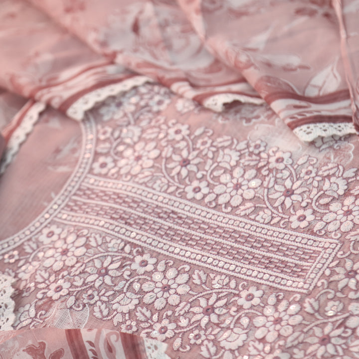 Noor Mauve Taupe Thread Embroidered Neck Work Kota Doriya Suit