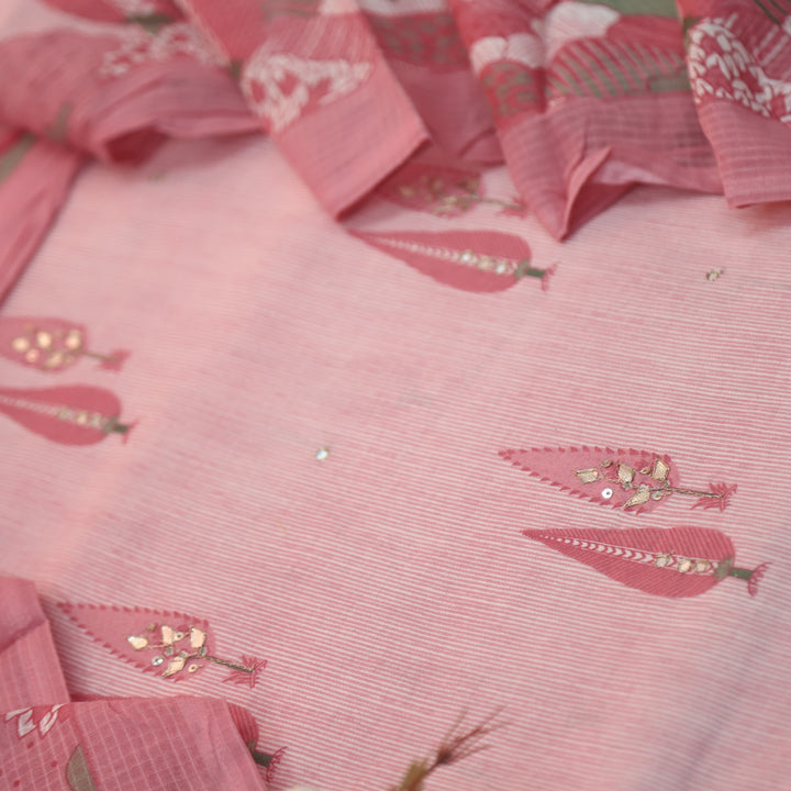 Rahi Mauve Pink in Floral Printed and Zari with Patti Work Cotton Suit Set