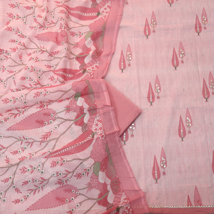 Rahi Mauve Pink in Floral Printed and Zari with Patti Work Cotton Suit Set