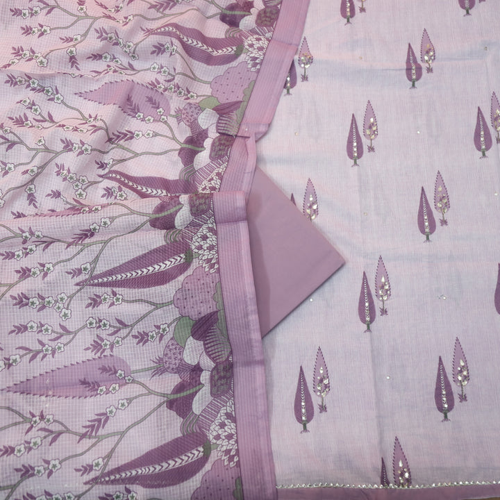 Rahi Heather Purple in Floral Printed and Zari with Patti Work Cotton Suit Set
